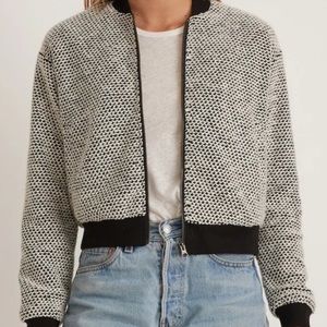 MARINE LAYER BIRDSEYE BOMBER JACKET BLACK/WHITE CROPPED ZIP FRONT